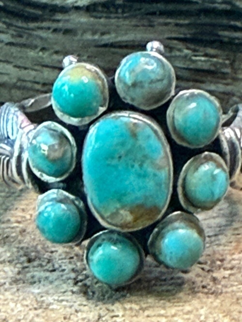 Sterling & Turquoise Cluster Feather Design Ring Size 8.5 Handmade
